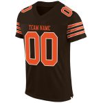 Personalized Football Jersey for Men in Brown Orange-White Mesh, Size 3 Personalized Brown Orange-White Mesh Football Jersey