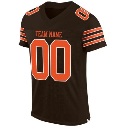 Personalized Football Jersey for Men in Brown Orange-White Mesh, Size 3 Personalized Brown Orange-White Mesh Football Jersey
