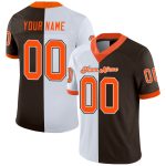 Personalized Fashion Football Jersey in Brown, Orange, and White Mesh Split Design Personalized Brown Orange-White Mesh Split