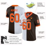 Personalized Fashion Football Jersey in Brown, Orange, and White Mesh Split Design Personalized Brown Orange-White Mesh Split