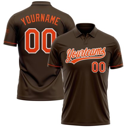 Personalized Performance Vapor Golf Polo Shirt in Brown Orange-White Personalized Brown Orange-White Performance Vapor Golf