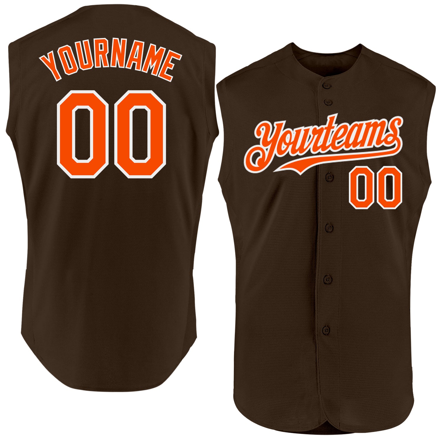 Personalized Brown Orange White Baseball Jersey for Men - Sleeveless Design, Size 2 Personalized Brown Orange-White Sleeveless