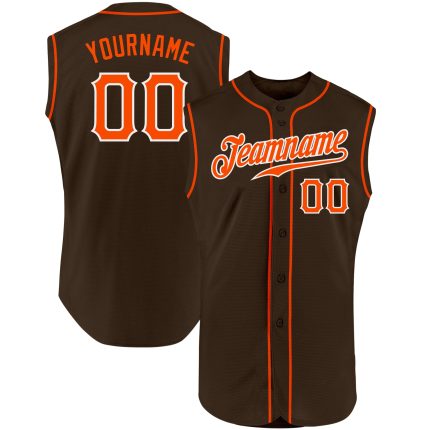 Personalized Sleeveless Baseball Jersey in Brown Orange-White Personalized Brown Orange-White Sleeveless Baseball Jersey