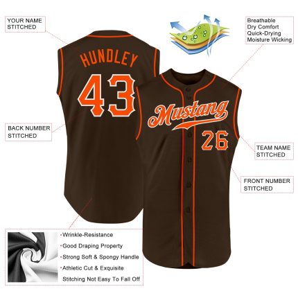 Personalized Sleeveless Baseball Jersey in Brown Orange-White Personalized Brown Orange-White Sleeveless Baseball Jersey