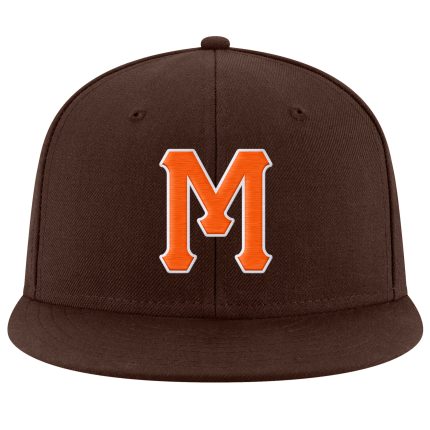 Personalized Adjustable Snapback Hat Brown Orange White Stitched Design Personalized Brown Orange-White Stitched Adjustable