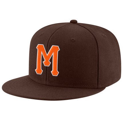 Custom Adjustable Snapback Hat with Team Name and Number - Personalized Brown Orange White Stitched Cap Personalized Brown