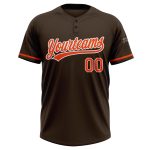 Personalized Two-Button Unisex Softball Jersey in Brown Orange-White Personalized Brown Orange-White Two-Button Unisex Softball