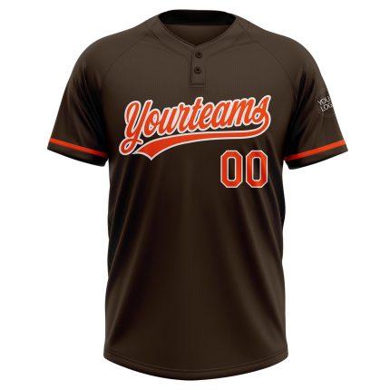 Personalized Unisex Softball Jersey in Brown, Orange & White - Two-Button Design Personalized Brown Orange-White Two-Button