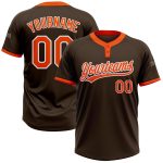Personalized Unisex Softball Jersey in Brown Orange White - Two-Button Design Personalized Brown Orange-White Two-Button
