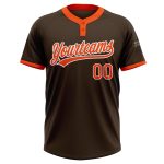 Custom Name Number Personalized Unisex Softball Jersey Brown Orange White Two-Button Design Personalized Brown Orange-White