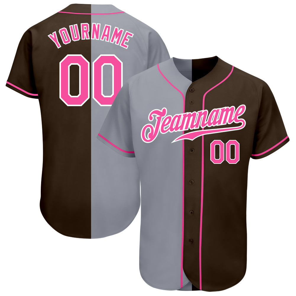 Custom Name and Number Authentic Split Baseball Jersey in Brown Pink Gray - Personalized Team Apparel Personalized Brown