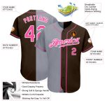 Custom Name and Number Authentic Split Baseball Jersey in Brown Pink Gray - Personalized Team Apparel Personalized Brown