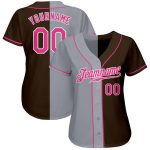 Personalized Baseball Jersey in Brown Pink and Gray Split Design for Fashion Lovers Personalized Brown Pink-Gray Split Fashion