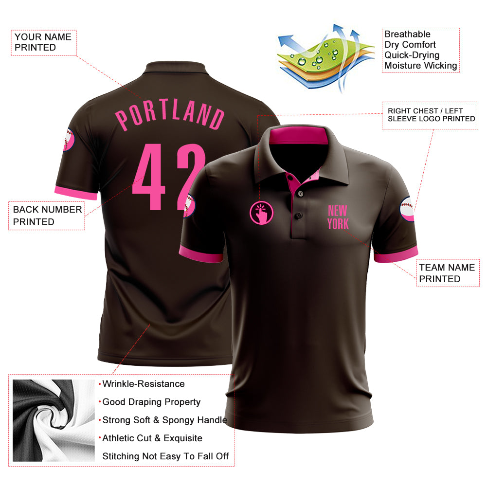 Personalized Brown Pink Performance Golf Polo Shirt Personalized Brown Pink Golf Polo Shirt for Performance - Custom Athletic Apparel Personalized Brown Pink Performance Golf - Image 3