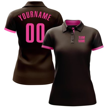 Custom Name and Number Performance Golf Polo Shirt for Team - Personalized Brown Pink Design Personalized Brown Pink Performance
