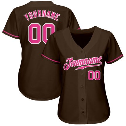 Custom Authentic Baseball Jersey - Personalized Pink White Brown with Team Name and Number Personalized Brown Pink-White