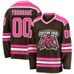Personalized Brown Pink White Hockey Jersey for Kids and Adults Personalized Brown Pink-White Hockey Jersey 2