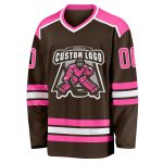 Personalized Brown Pink White Hockey Jersey for Kids and Adults Personalized Brown Pink-White Hockey Jersey 2