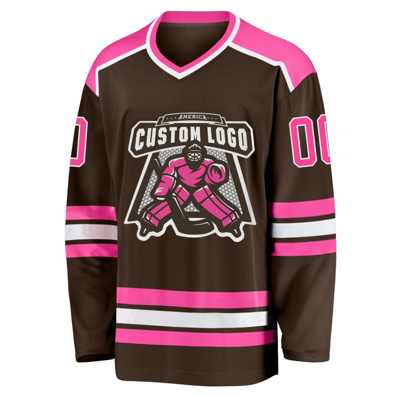 Personalized Brown Pink White Hockey Jersey for Kids and Adults Personalized Brown Pink-White Hockey Jersey 2