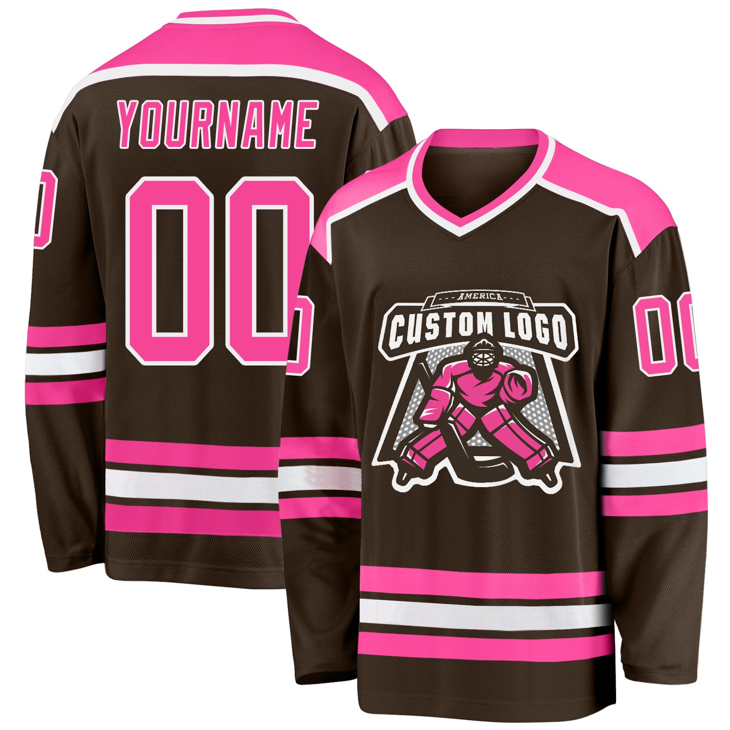 Personalized Pink White Brown Hockey Jersey for Custom Team Spirit Personalized Brown Pink-White Hockey Jersey