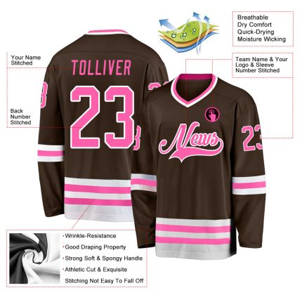 Personalized Hockey Jersey in Brown, Pink & White for Custom Team Wear Personalized Brown Pink-White Hockey Jersey