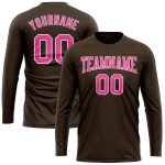 Personalized Long Sleeve Performance T-Shirt in Brown Pink and White Personalized Brown Pink-White Long Sleeve Performance