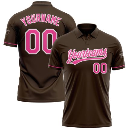 Personalized Vapor Golf Polo Shirt in Brown Pink-White for Performance Wear Personalized Brown Pink-White Performance Vapor