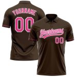 Custom Name Number Personalized Brown Pink White Golf Polo Shirt Performance Personalized Brown Pink-White Performance Vapor