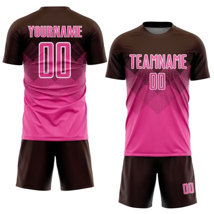 Personalized Sublimation Soccer Jersey - Brown Pink White Custom Uniform Personalized Brown Pink-White Sublimation Soccer