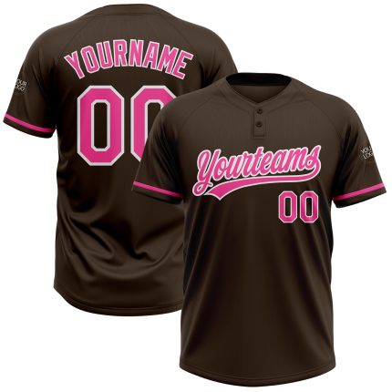 Personalized Unisex Softball Jersey - Brown Pink White Two-Button Design Personalized Brown Pink-White Two-Button Unisex