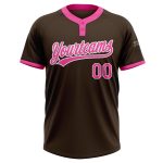Custom Name and Number Unisex Softball Jersey - Personalized Two-Button Design in Brown, Pink, and White Personalized Brown