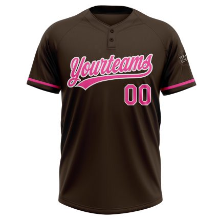 Personalized Unisex Softball Jersey - Brown Pink White Two-Button Design Personalized Brown Pink-White Two-Button Unisex