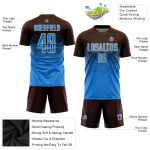Customizable Brown and Powder Blue-Cream Soccer Jersey with Team Name and Number - Personalized Uniform Personalized Brown