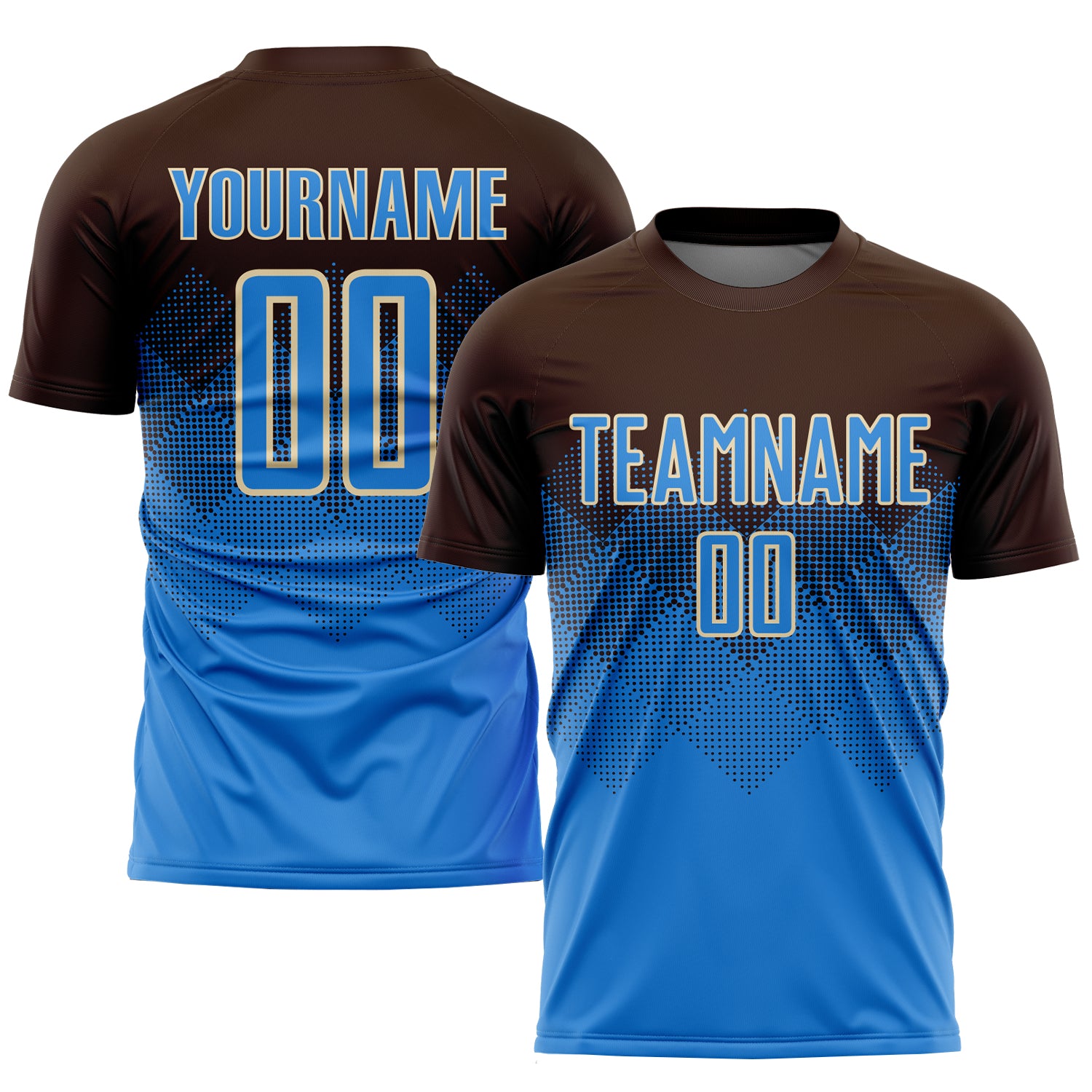 Customizable Brown and Powder Blue-Cream Soccer Jersey with Team Name and Number - Personalized Uniform Personalized Brown