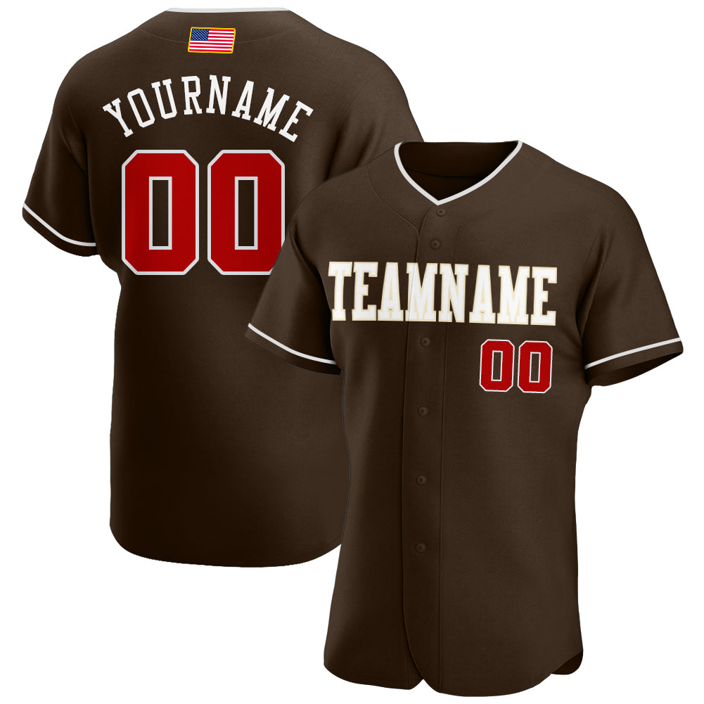 Personalized American Flag Baseball Jersey for Men - Custom Name & Number, Brown Red-Cream Design Personalized Brown Red-Cream