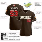 Personalized American Flag Baseball Jersey for Men - Custom Name & Number, Brown Red-Cream Design Personalized Brown Red-Cream