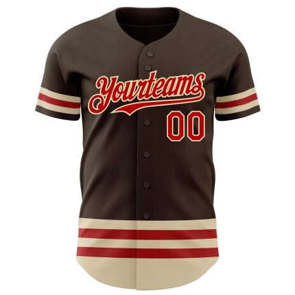 Custom Name and Number Authentic Baseball Jersey - Personalized Brown Red-Cream Line Team Shirt Personalized Brown Red-Cream