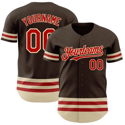 Custom Name and Number Authentic Baseball Jersey - Personalized Brown Red-Cream Line Team Shirt Personalized Brown Red-Cream