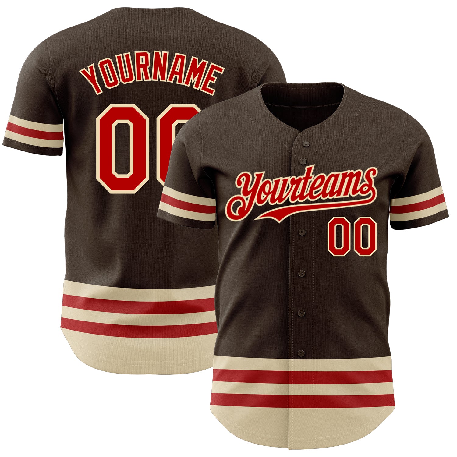 Custom Name and Number Authentic Baseball Jersey - Personalized Brown Red-Cream Line Team Shirt Personalized Brown Red-Cream
