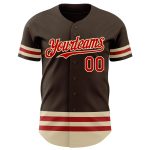 Personalized Brown Red-Cream Baseball Jersey for Men and Women Personalized Brown Red-Cream Line Baseball Jersey