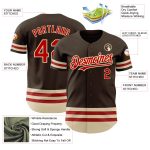 Personalized Brown Red-Cream Baseball Jersey for Men and Women Personalized Brown Red-Cream Line Baseball Jersey