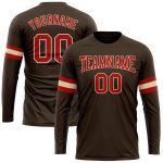 Custom Long Sleeve Performance T-Shirt in Brown Red-Cream - Personalized Activewear for Men and Women Personalized Brown