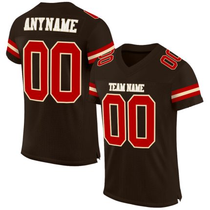 Personalized Brown Red Cream Football Jersey Mesh for Men Women Kids Personalized Brown Red-Cream Mesh Football Jersey