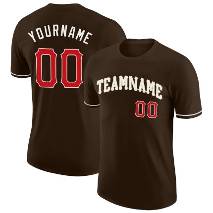 Custom Team T-Shirt with Name and Number - Personalized Brown Red-Cream Performance Tee Personalized Brown Red-Cream Performance