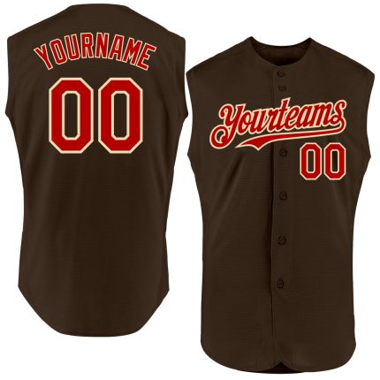 Personalized Sleeveless Baseball Jersey in Brown Red-Cream Color Personalized Brown Red-Cream Sleeveless Baseball Jersey