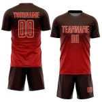 Custom Brown Red-Cream Soccer Jersey - Personalized Sublimation Uniform Personalized Brown Red-Cream Sublimation Soccer Uniform