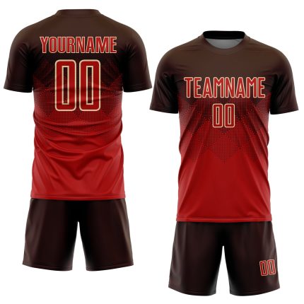 Custom Brown Red-Cream Soccer Jersey - Personalized Sublimation Uniform Personalized Brown Red-Cream Sublimation Soccer Uniform