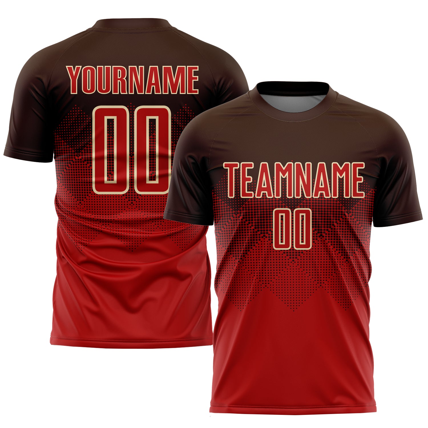Custom Sublimation Soccer Uniform Jersey for Teams - Personalized Brown Red-Cream with Name and Number Personalized Brown