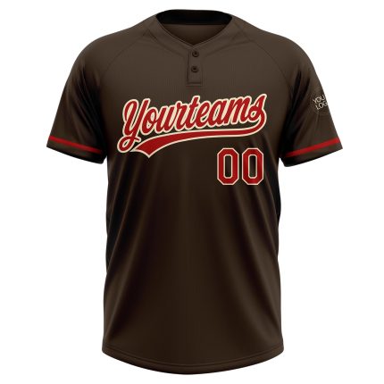 Custom Name and Number Unisex Softball Jersey - Personalized Brown Red-Cream Two-Button Design Personalized Brown Red-Cream