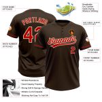 Custom Name and Number Unisex Softball Jersey - Personalized Brown Red-Cream Two-Button Design Personalized Brown Red-Cream